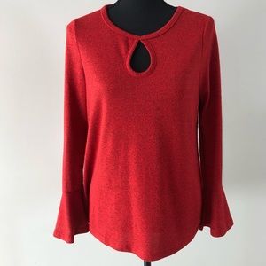 Women’s Filaments Red Long sleeve Front Keyhole pull over top size S